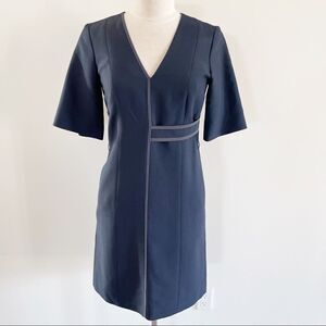 Partow Navy Shift Belted Dress V-neck Size 6